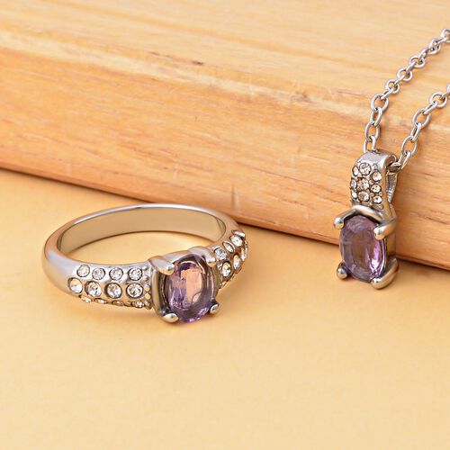 3er Set Afrikanischer Amethyst Anhänger mit Kette und Ring, Edelstahl, ca. 0.60 ct image number 1
