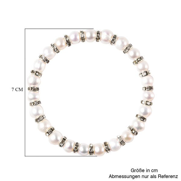 Wei&szlig;e S&uuml;&szlig;wasser Perle und Kristall flexibel Armband 19 cm image number 3