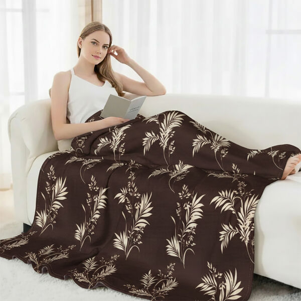 " Livmore  Printed flannel blanket 155 gms Size-150x220 cms Color-Coffee and White" image number 2