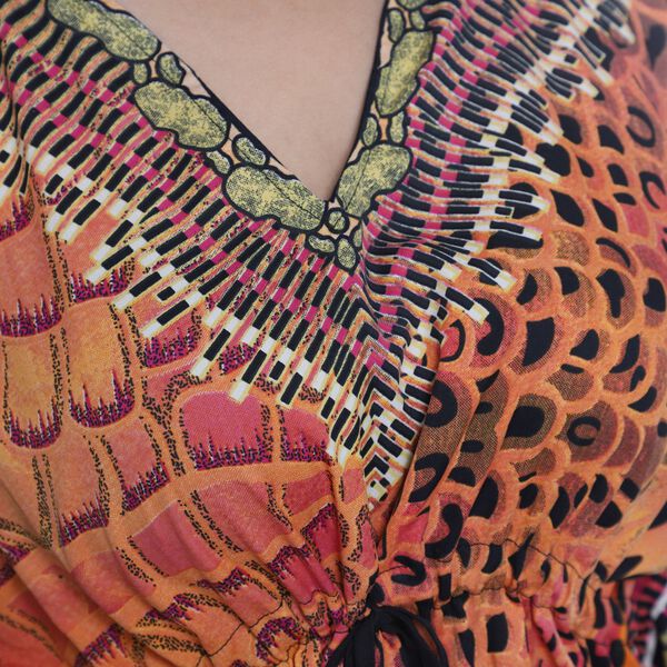 V-Ausschnitt bedruckter Kaftan, Einheitsgr&ouml;&szlig;e Orange image number 5