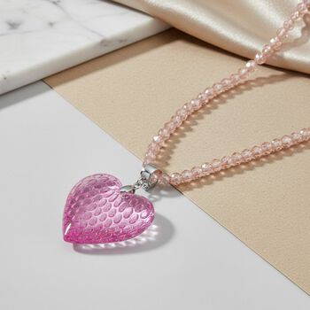 2er Set - Rosa Kristall Herz Anh&auml;nger und beads Halskette mit  Varioclip-Verschluss, ca. 50 cm