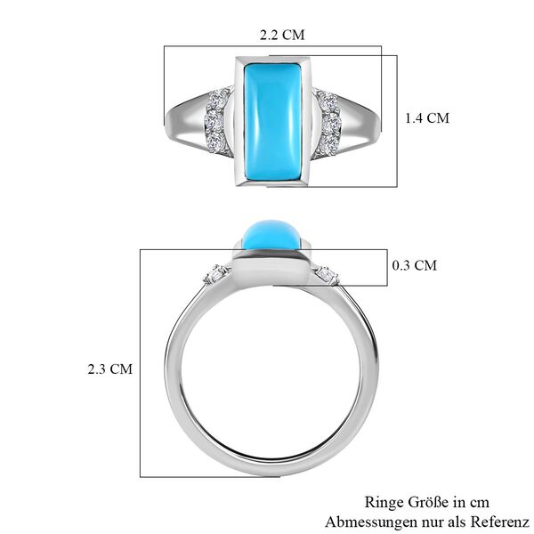Amerikanischer, nat&uuml;rlicher Sleeping Beauty T&uuml;rkis, Wei&szlig;er Zirkon Ring, 925 Silber platiniert (Gr&ouml;&szlig;e 17.00) ca. 2.43 ct image number 7