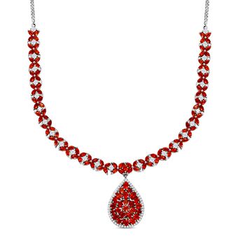 Purpurroter Feuer Opal und Wei&szlig;er Zirkon, Halskette, ca. 45 cm 925 Silber platiniert ca. 13.35 ct