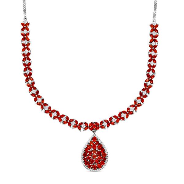 Purpurroter Feuer Opal und Wei&szlig;er Zirkon, Halskette, ca. 45 cm 925 Silber platiniert ca. 13.35 ct