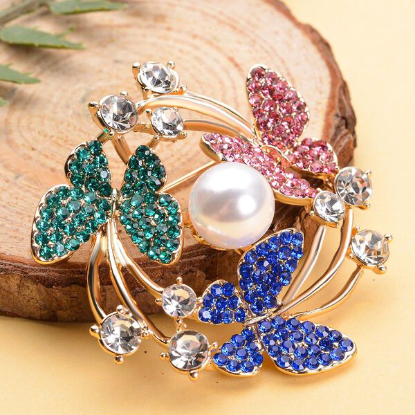 Künstliche Perlen- und  Zirkonia-Brosche, goldfarben ca. 3,00 ct image number 2