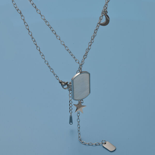 Wei&szlig;es Perlmutt Halskette ca. 50 cm in Edelstahl image number 2