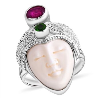 Royal Bali Kollektion - Ox-Bone, afrikanischer Rubin und Chromdiopsid Ring - 1,49 ct.