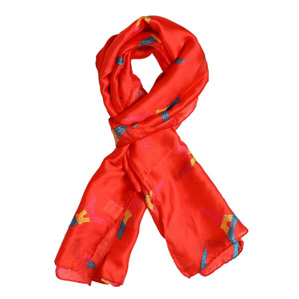 100% nat&uuml;rlicher Satin Seiden Schal, Eiffelturm Muster, Rot image number 4