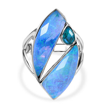 Sajen Silber-Opal Dublett Ring 925 Silber rhodiniert (Gr&ouml;&szlig;e 18.00) ca. 10.12 ct