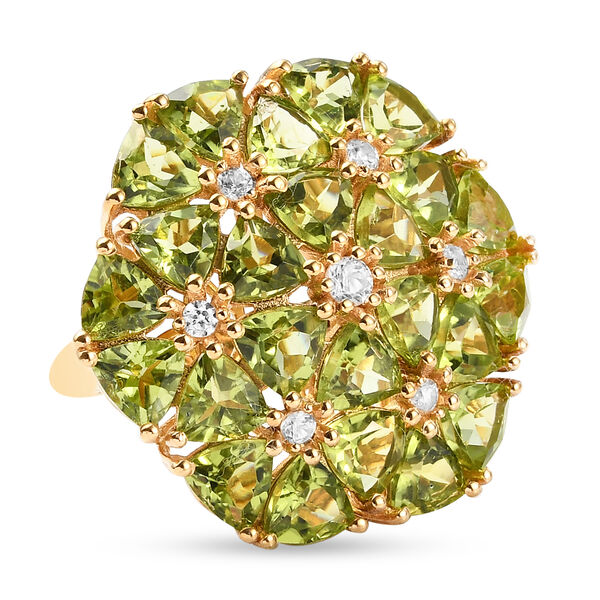 Nat&uuml;rlicher Peridot und wei&szlig;er Zirkon-Ring, 925 Silber vergoldet  ca. 11,55 ct