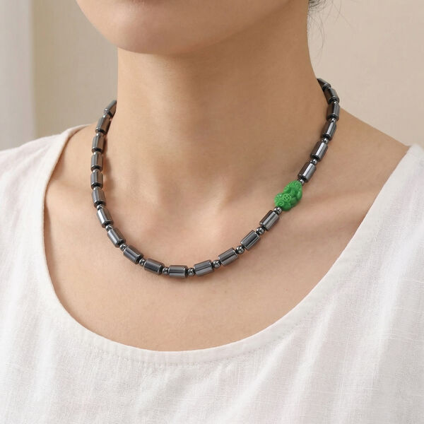 Gr&uuml;ne Jade und Terahertz Halskette, 50 cm - 340 ct. image number 2