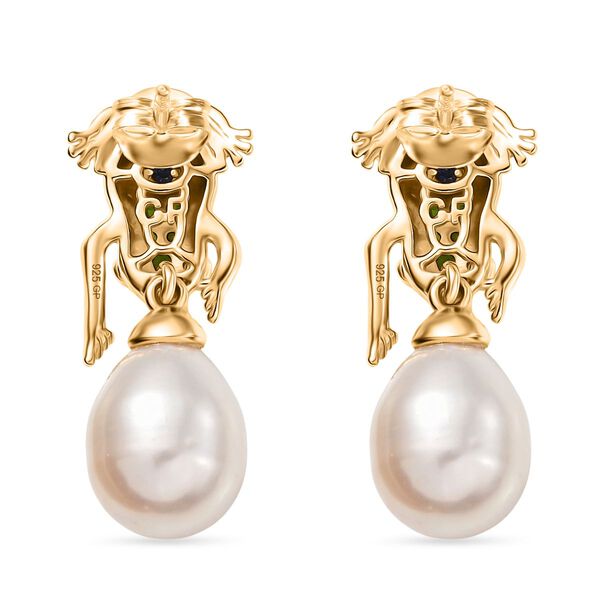 GP Trionfo Kollektion - S&uuml;&szlig;wasser Perle, Chromdiopsid, Zirkon und Kanchanaburi blaue Saphir-Ohrringe image number 6