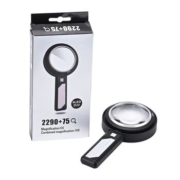 8-fach und 12-fach Handlupe mit Doppellinsen, 19x9x3,2cm, Silber und schwarz