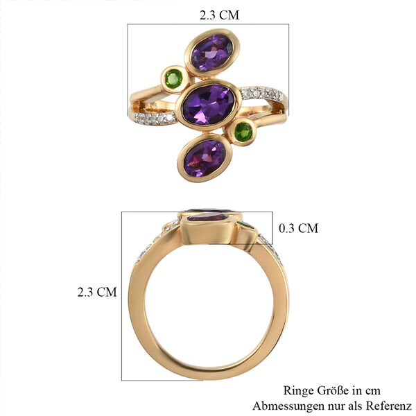Lusaka Amethyst und Natürlicher Chromdiopsid Ring 925 Silber vergoldet image number 7