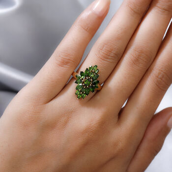 Nat&uuml;rlicher Chromdiopsid-Ring, 925 Silber vergoldet  ca. 2,40 ct