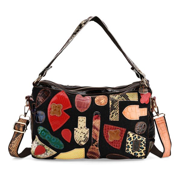 "Chaos by Elsie Genuine Leather shoulder Bag with RFID Color:black Size:35*12*22cm           Wall: Genuine Leather Lining: Polyester                Exterior:zipped-2, Interior:zipped-2, slip-2   with 1 Long strap:120cm image number 0