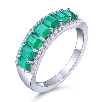 AAA Kagem Sambia Smaragd und Zirkon Ring 925 Silber rhodiniert (Größe 17.00) ca. 1,72 ct
