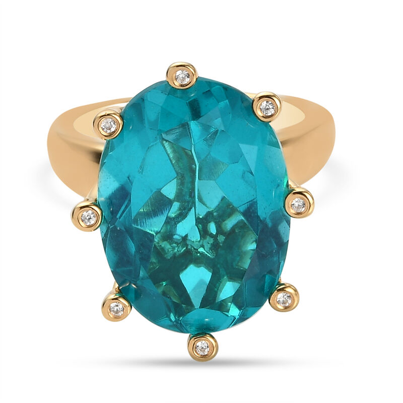 Capri Blau Triplet Quarz und Zirkon-Ring, 925 Silber vergoldet  ca. 14,01 ct image number 0