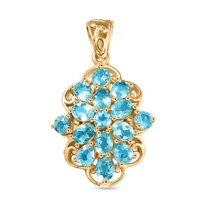 D'Joy Betroka Blauer Apatit Anh&auml;nger 925 Silber 750 Gelb Vergoldet ca. 2.57 ct