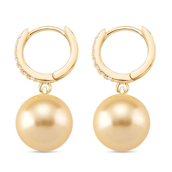 Goldene Muschelkernperle und Zirkonia Ohrringe image number 4