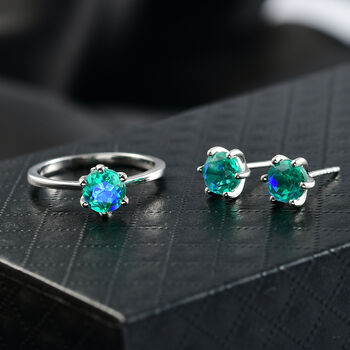 D'Joy Pfau Triplett Quarz und Zirkon Schmuckset, 925 Silber platiniert - 2,93 ct.