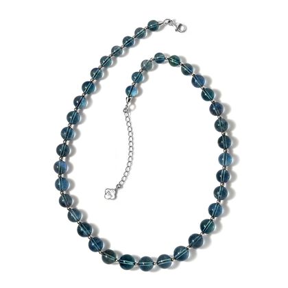 Blaugr&uuml;ne Fluorit Halskette, ca. 45 cm + 5 cm Extender, 925 Silber rhodiniert ca. 220.00 ct