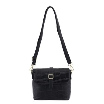 Crossbody Tasche aus 100% echtem Leder mit RFID Schutz, Gr&ouml;&szlig;e 20x9,5x18 cm, Schwarz