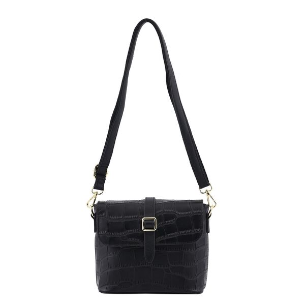 Crossbody Tasche aus 100% echtem Leder mit RFID Schutz, Gr&ouml;&szlig;e 20x9,5x18 cm, Schwarz