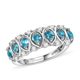 D'Joy Blauer Zirkon, Weißer Zirkon Ring 925 Silber rhodiniert (Größe 17.00) ca. 1,60 ct