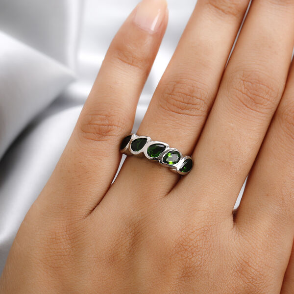 Nat&uuml;rlicher Chromdiopsid 5 Stein 925 Silber platiniert  ca. 2,32 ct image number 3