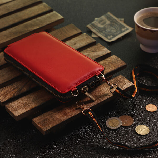 100% Leder Brieftasche, RFID geschützt, Größe 17,7x2,5x10 cm, Rot image number 2