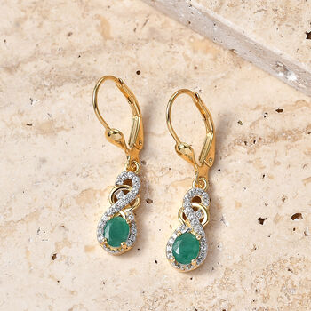 D'Joy Socoto Smaragd, Wei&szlig;er Zirkon Ohrringe 925 Silber 750 Vergoldet ca. 0.95 ct
