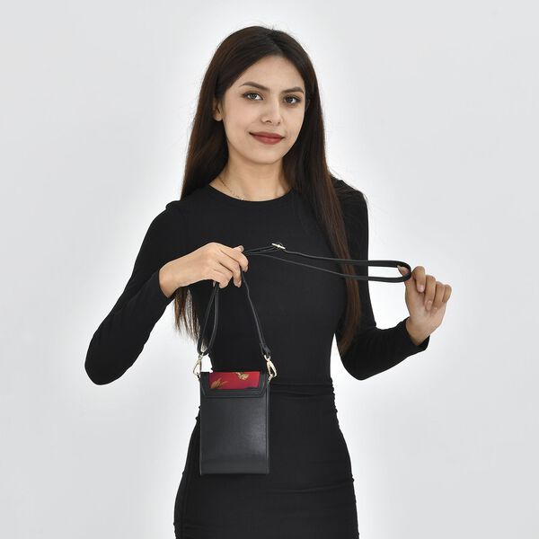 Luxury Edition: Seidenbrokat Handytasche aus echtem Leder und Satin Geschenbox, RFID, Pfingstrose image number 2