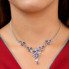 AAA Tansanit und florale Zirkon-Halskette in Silber image number 1