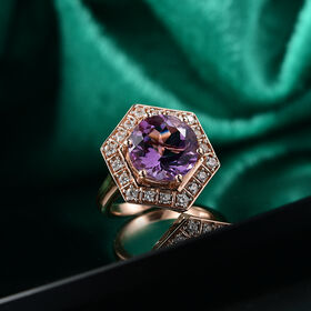 Zeitlose Art Kollektion - AA Rose De France Amethyst, Weißer Zirkon Ring 925 Silber 750 rosévergoldet (Größe 19.00) ca. 7.18 ct