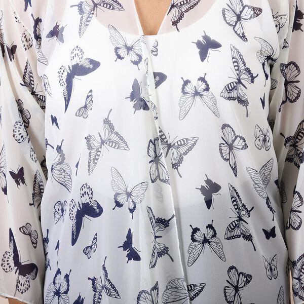 Chiffon Cardigan, One Size, Schmetterling Muster, Wei&szlig; und Dunkelblau image number 4