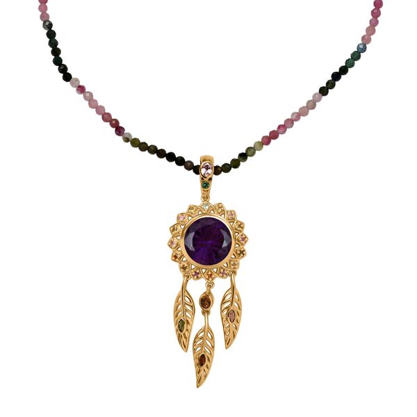 D'joy Afrikanischer Amethyst, Mehrfarbig-Turmalin Anh&auml;nger mit Kette, 925 Silber 750 Gelbgold Vermeil ca. 46.89 ct image number 0