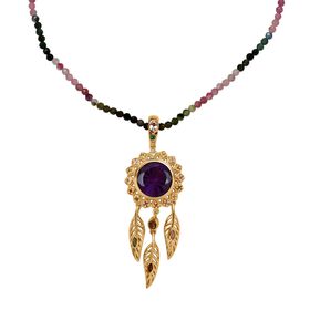 D joy Afrikanischer Amethyst, Mehrfarbig-Turmalin Schmuckset 925 Silber 750 Gelbgold Vermeil ca. 46.89 ct D joy Afrikanischer Amethyst, Mehrfarbig-Turmalin Schmuckset 925 Silber 750 Gelbgold Vermeil ca. 46.89 ct