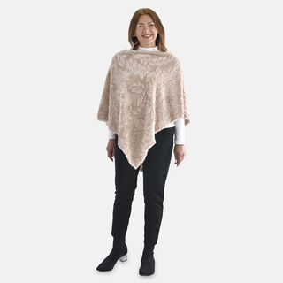 Kunstpelz-Poncho mit Blattmuster, 85x100cm, beige