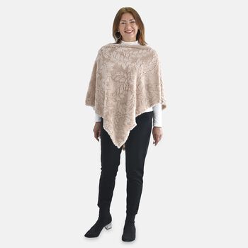 Kunstpelz-Poncho mit Blattmuster, 85x100cm, beige