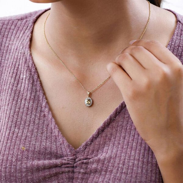 AA nat&uuml;rlicher goldener Tansanit und Diamant Anh&auml;nger, 925er Silber Gelbgold Vermeil - 0,99 ct. image number 1