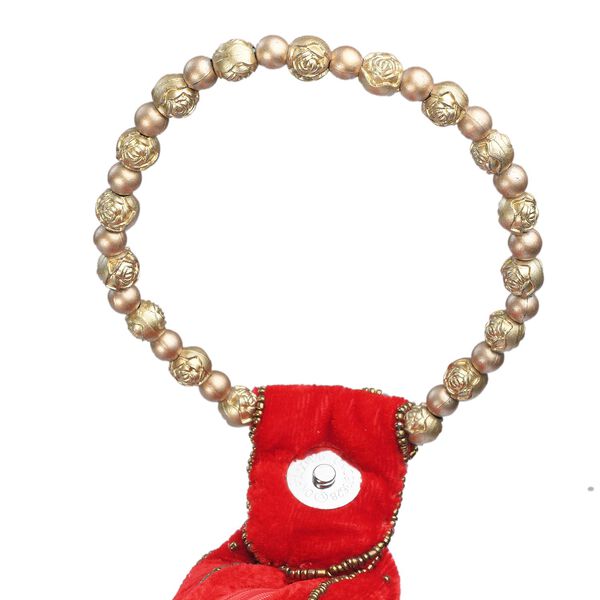 Handgefertigte Gl&uuml;ckskekstasche aus Samtbrokat mit Perlen, rot image number 6