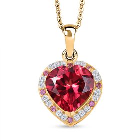 Flame of Grace - D joy Lab Created Padparadscha-Saphir , Moissanit Anhänger mit Kette, 925 Silber 750 Gelbgold Vermeil ca. 6.49 ct