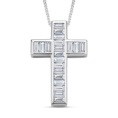 Moissanit Kreuz-Anhänger mit Kette, 925 Silber rhodiniert ca. 2.30 ct image number 0