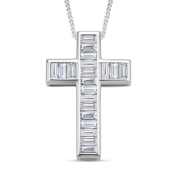 Moissanit Kreuz-Anh&auml;nger mit Kette, 925 Silber rhodiniert ca. 2.30 ct