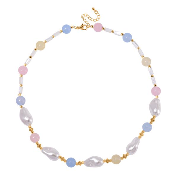 Wei&szlig;e Muschelkernperle, Mehrfarbig Edelsteine Halskette ca. 45 cm+ 5 cm Extender, Std Gelb image number 3