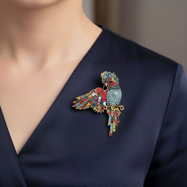 Mehrfarbiger Kristall Papagei Brosche emailliert image number 3