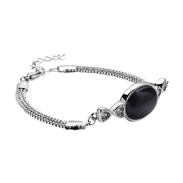 Schwarz gef&auml;rbtes Achat und wei&szlig;es Kristall-Armband, 19 cm - 12,80 ct. image number 3