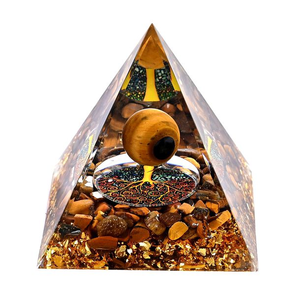 LIVMORE Kristall Pyramide Dekoration aus Kristall und Resin 6 cm Gold
