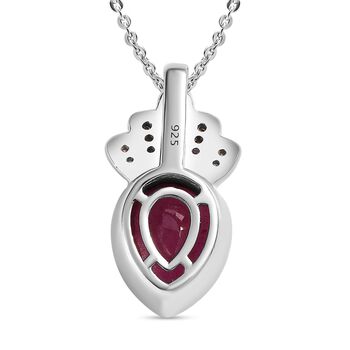 Afrikanischer Rubin (Fissure gef&uuml;llt), wei&szlig;er Zirkon Anh&auml;nger mit Kette, 925 Silber platiniert ca. 2.53 ct